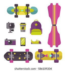 Skateboard icons vector set.
