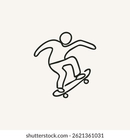skateboard illustration for logo or tattoo. Mix of skateboard poses and other elements, elegant skateboard elements. Minimal line art drawing for print, cover or wallpaper