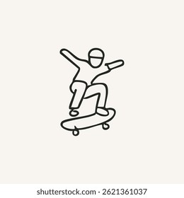 skateboard illustration for logo or tattoo. Mix of skateboard poses and other elements, elegant skateboard elements. Minimal line art drawing for print, cover or wallpaper