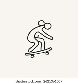 skateboard illustration for logo or tattoo. Mix of skateboard poses and other elements, elegant skateboard elements. Minimal line art drawing for print, cover or wallpaper