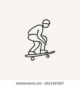 skateboard illustration for logo or tattoo. Mix of skateboard poses and other elements, elegant skateboard elements. Minimal line art drawing for print, cover or wallpaper