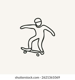 skateboard illustration for logo or tattoo. Mix of skateboard poses and other elements, elegant skateboard elements. Minimal line art drawing for print, cover or wallpaper
