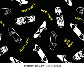 Skateboard Illustrations All over Pattern for Apparel and Other Uses