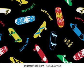 Skateboard Illustrations Allover Pattern for Apparel and Other Uses