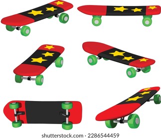 Skateboard isolated on white background and shown in various angles.