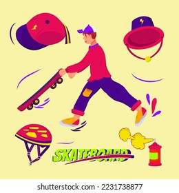 skateboard items bundel set. skateboard for typography, game or web design. Vector illustration.