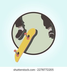 Skateboard Jumping Illustration with yellow board, jogger pants and black shoes