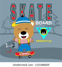 skateboard kid funny animal cartoon,vector illustration