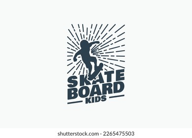 skateboard kids logo with a combination of a boy playing skateboard and sparks for any business especially skateboard training, club, apparel, etc.