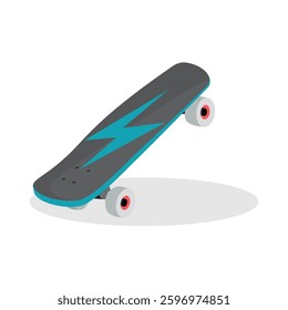 Skateboard with a lightning design, logo isolated on white background. Vector illustration