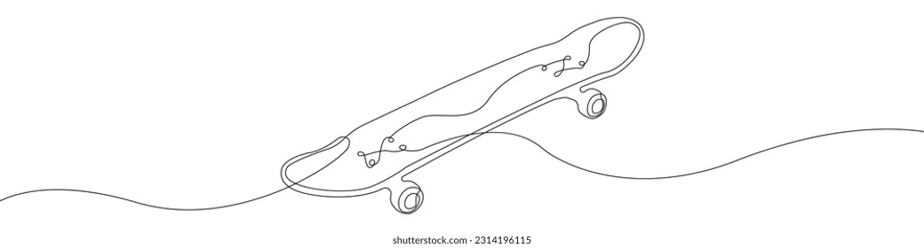 Skateboard line continuous drawing vector. One line Skateboard vector background. skate icon. Continuous outline of a Roller board.