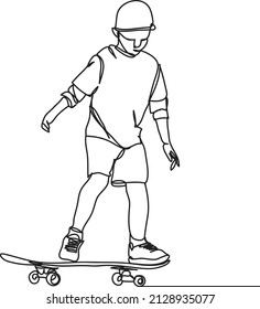 Skateboard-Linie, Zeichnungsvektor, Boy-Play-Skateboard