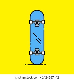 Skateboard Line Icon. Classic Blue Deck Urban Skate Board Graphic Isolated On Yellow Background. Vector Illustration.