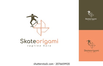 Skateboard logo design combined with origami. Can be used for origami themed origami logos. Vector