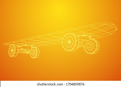 Skateboard longboard pennyboard. Eco alternative city transport. Wireframe low poly mesh vector illustration.