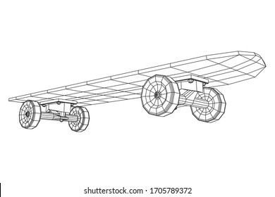 Skateboard longboard pennyboard. Eco alternative city transport. Wireframe low poly mesh vector illustration.