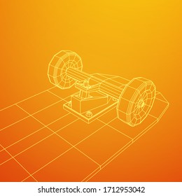 Skateboard longboard pennyboard. Eco alternative city transport. Wireframe low poly mesh vector illustration.