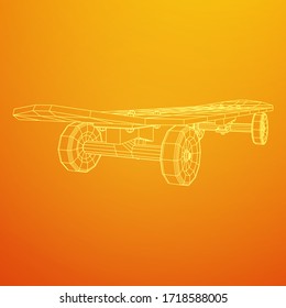 Skateboard longboard pennyboard. Eco alternative city transport. Wireframe low poly mesh vector illustration.