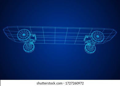 Skateboard longboard pennyboard. Eco alternative city transport. Wireframe low poly mesh vector illustration.