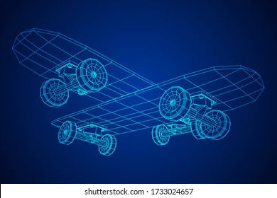 Skateboard longboard pennyboard. Eco alternative city transport. Wireframe low poly mesh vector illustration.