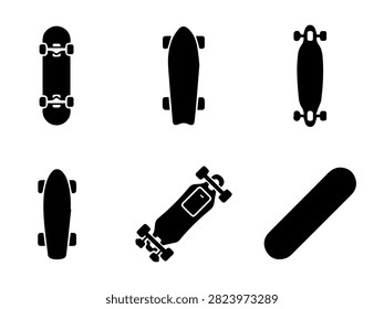 Skateboard and Longboard Silhouette Icon Set