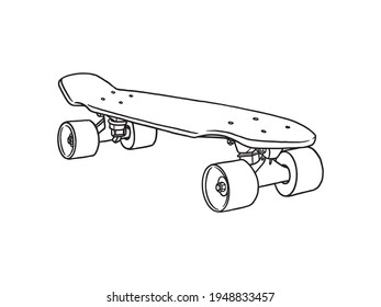Skateboard and longboards vector illustrations. Black and white hand drawn image.