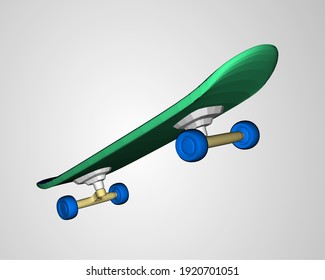 Skateboard looks 3d perspective with realistic style. Skateboard that has four wheels and is used for gliding activities.