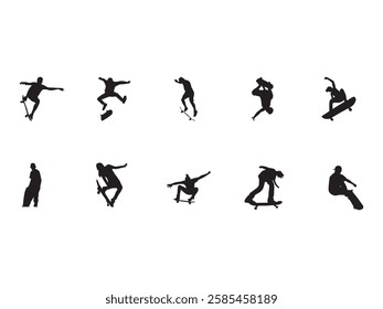 Skateboard Man Silhouette Element Set