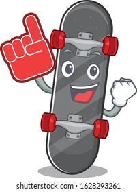Skateboard mascot cartoon style holding a Foam finger