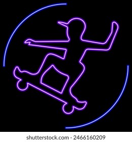 skateboard neon sign, modern glowing banner design, colorful modern design trend on black background. Vector illustration.