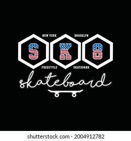 Skateboard, new york city, brooklyn, typography graphic design, for t-shirt prints, vector illustration