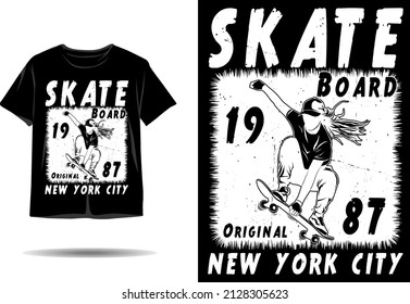 Skateboard new york city silhouette t shirt design