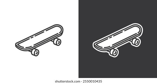 Skateboard on white and black background. Original vector illustration in vintage style. Hand drawn, not AI