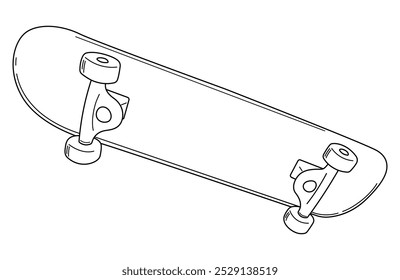 Skateboard outline icon. Vector line drawing isolated on a white background. Skateboarding, hobby, sport.