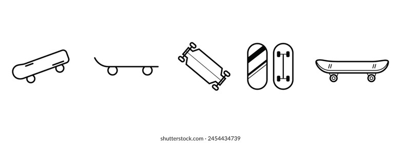 Skateboard Outline set icon Collection. Figure ice skating shoes. Vector Illustration.