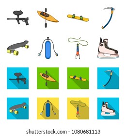 Skateboard, oxygen tank for diving, jumping, hockey skate.Extreme sport set collection icons in cartoon,flat style vector symbol stock illustration web.