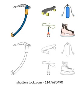 Skateboard, oxygen tank for diving, jumping, hockey skate.Extreme sport set collection icons in cartoon,outline style vector symbol stock illustration web.