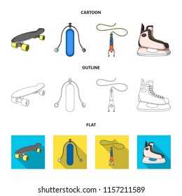 Skateboard, oxygen tank for diving, jumping, hockey skate.Extreme sport set collection icons in cartoon,outline,flat style vector symbol stock illustration web.