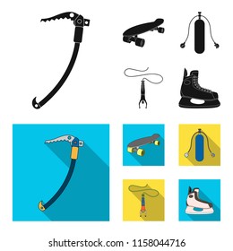 Skateboard, oxygen tank for diving, jumping, hockey skate.Extreme sport set collection icons in black,flat style vector symbol stock illustration web.