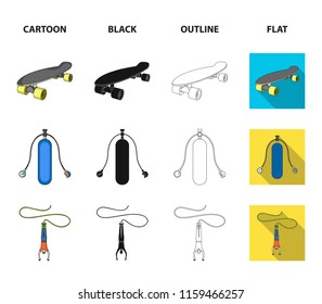 Skateboard, oxygen tank for diving, jumping, hockey skate.Extreme sport set collection icons in cartoon,black,outline,flat style vector symbol stock illustration web.