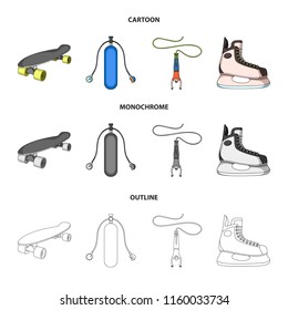 Skateboard, oxygen tank for diving, jumping, hockey skate.Extreme sport set collection icons in cartoon,outline,monochrome style vector symbol stock illustration web.