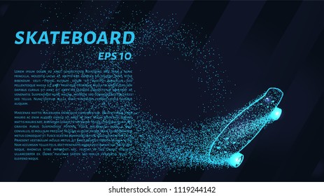 Skateboard of particles. The skateboard is made of dots and circles. Skateboard isolated