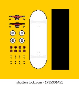 Skateboard Parts Set Complete 8bit Pixel Art Style