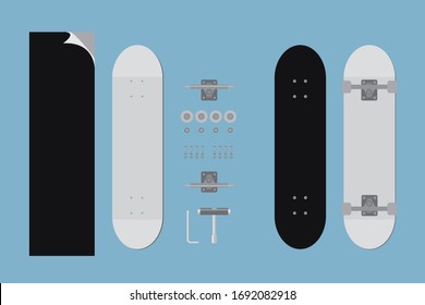 Skateboard, parts, tools and assembly