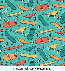 Skateboard pattern - seamless board sport doodle style illustration design