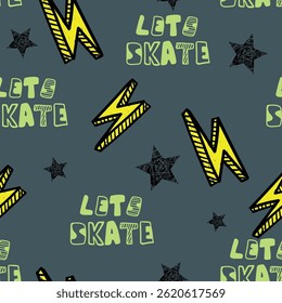 padrão de skate. Padrão brilhante abstrato contínuo com skate. Impressões para camisetas, têxteis, roupas, esportes e muito mais