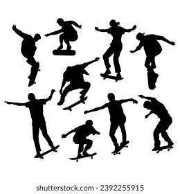Skateboard people silhouette set stencil templates