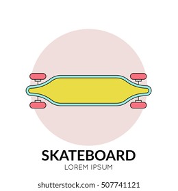 Skateboard - Personal transportation device. Vector illustration in modern line flat style. Element for logo, icon, emblem. Eco alternative urban transport, isolated on white background.