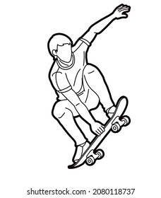 Skateboard Player Action Extreme Sport Skateboarder Cartoon Graphic Vector
