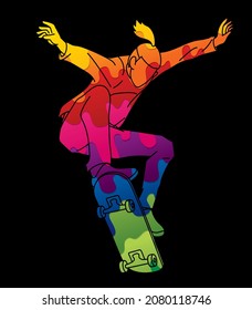 Skateboard Player Action Extreme Sport Skateboarder Cartoon Graphic Vector